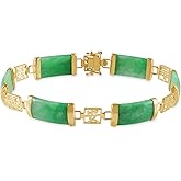 Belacqua Natural Green Jade Good Fortune Link Bracelet in Sterling Silver, Lenght - 7.5 Inches, Fashion Jewelry for Women, Gift Box Included