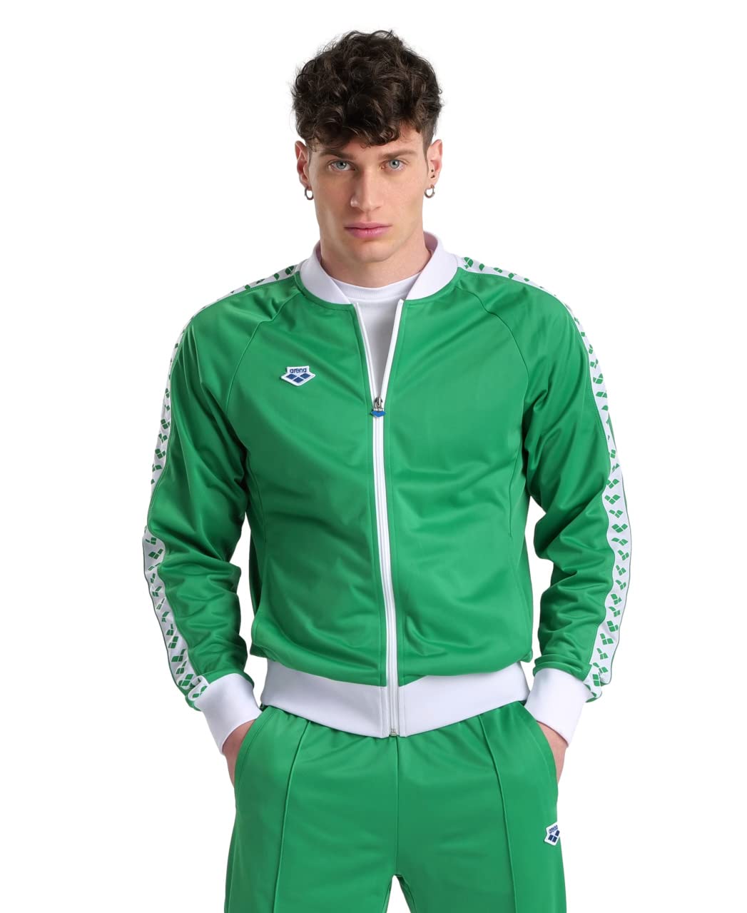 Arena Men’s Team Relax IV Track Jacket Front Zip Side Pockets Lightweight Athletic Retro Cool Bomber Jacket, Green/White/Team Green, Large