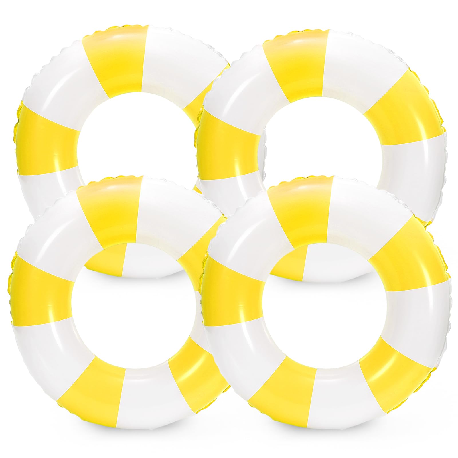 Photo 1 of *ONLY 1* Whaline 4Pcs White Yellow Inflatable Swimming Float Toy Striped Swim Ring Fun Print Pool Lounger Tube for Teen Boy Girl Summer Swimming Beach Party, 22.8 Inch