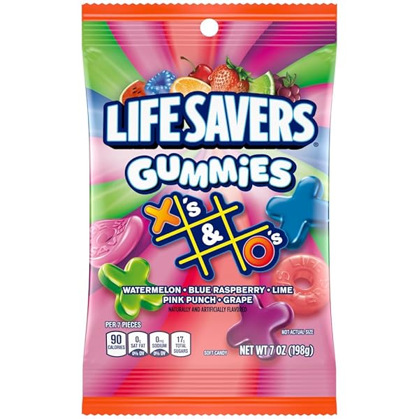 LIFE SAVERS GUMMIES X’S & O’S GUMMY CANDY GAME NIGHT FAMILY GAME SNACK, 7 OZ BAG