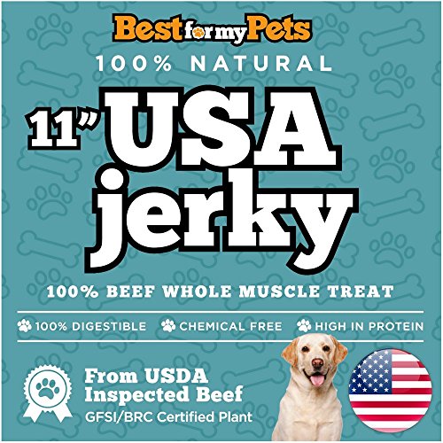 Made in USA All-Natural 11-inch Beef Jerky Dog Treats by Best For My Pets FDA-Approved USDA-Inspected (8 Oz)