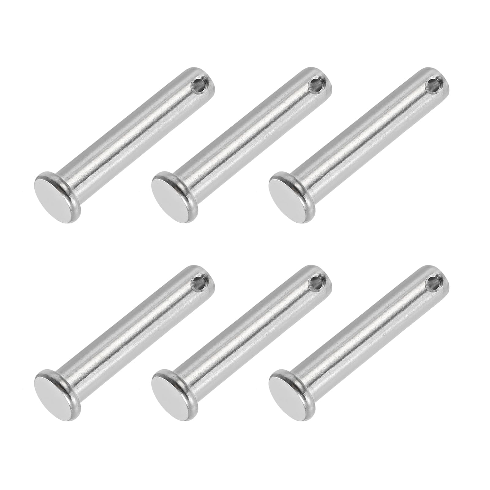 PATIKIL 10 x 50 Mm Single Hole Clevis Pins, 6 Pcs 304 Stainless Steel Flat Head Pin for Hitch Pin Lock Link Hinge Systems, Silver