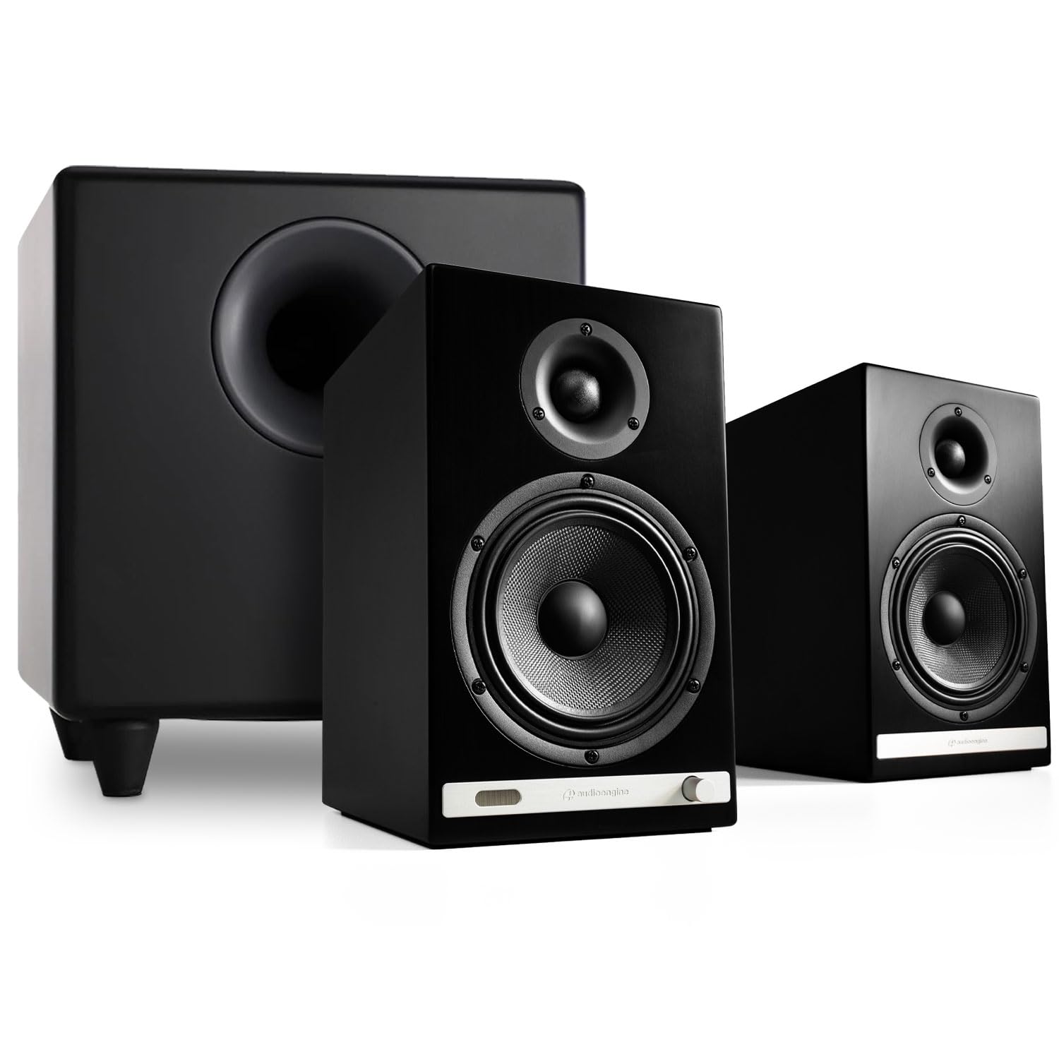Audioengine HD6 Black Powered Bookshelf Stereo Speakers and S8 Black Subwoofer with Remote