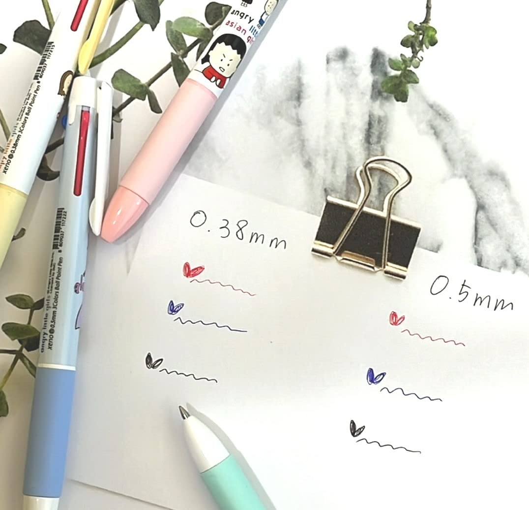 JOKUNA Xeno Cute Slim Ballpoint Pen 0.38mm(yellow, pink)/0.5mm(Sky Blue, Mint) 3 Colors Assorted pens and Stickers Memo Pads in Pouch, Made in Korea (4)