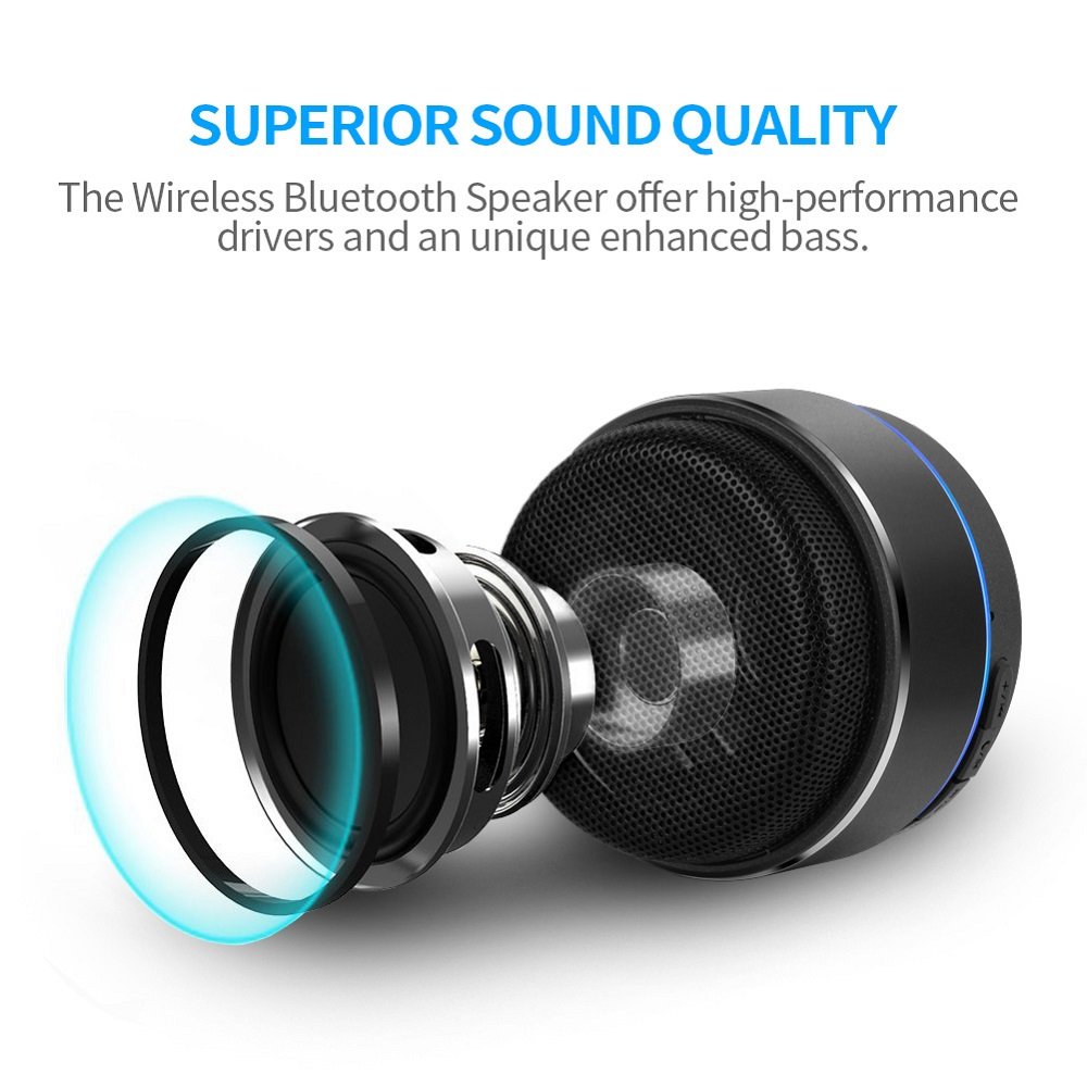 Portable Bluetooth Speaker,Hcman Mini Wireless Stereo Speakers with Hands Free Phone Calling Mic,Micro SD TF Slot,for iPhone,iPad,Samsung,etc (Black)