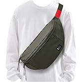 Large Crossbody Fanny Pack for Women Men,Water Resistant Waist Bag Pack with Adjustable Strap & 5-Zipper Pockets,Green,Medium