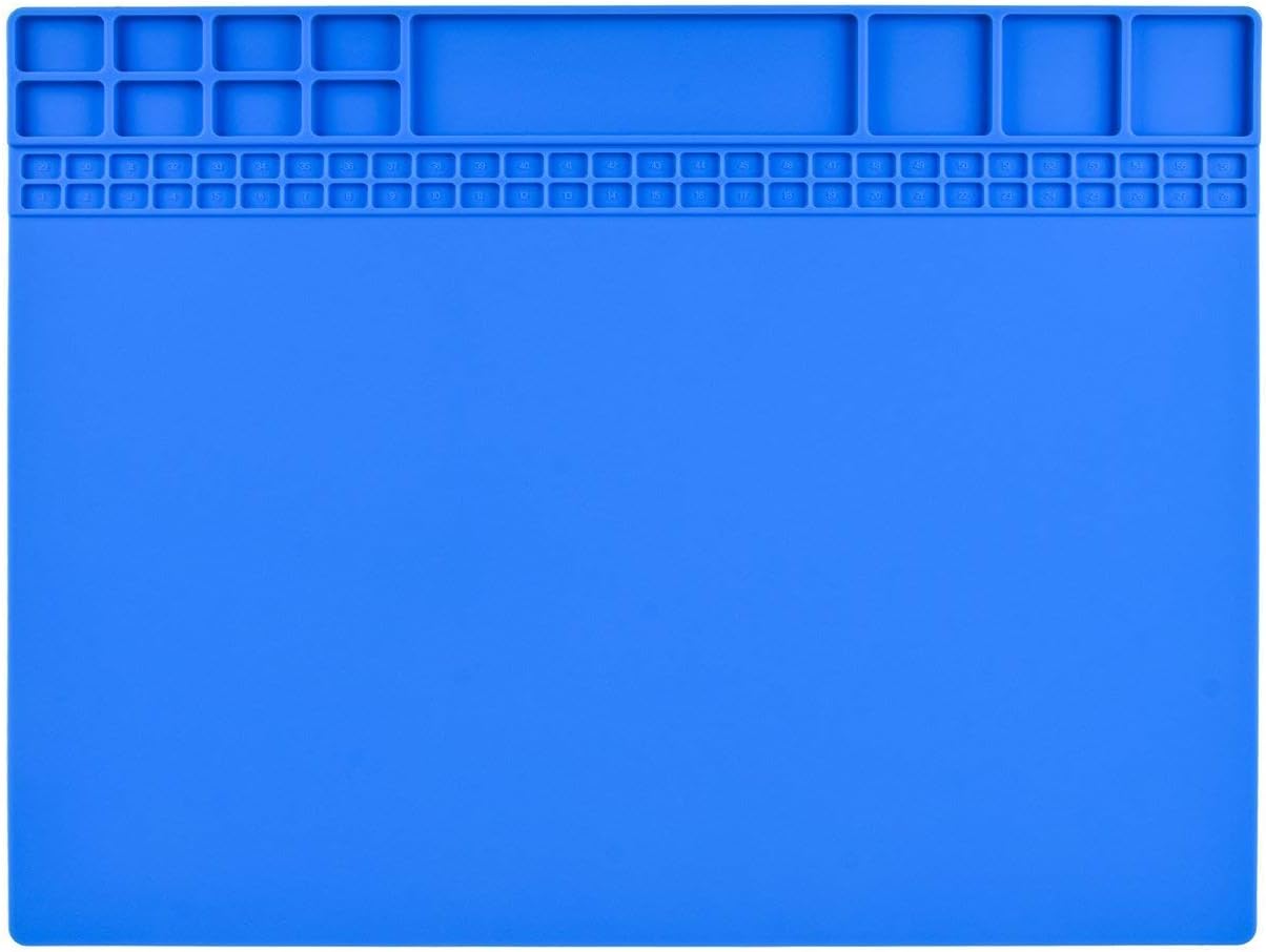 ByWind Soldering Mat Heat Resistant Silicone Dustproof Project Mat for Heat Gun BGA Soldering Station,Cell Phone,Watch Repair Work Surface Desk Pad Work Bench with Notches 15.8"x11.8"(Navy Blue)