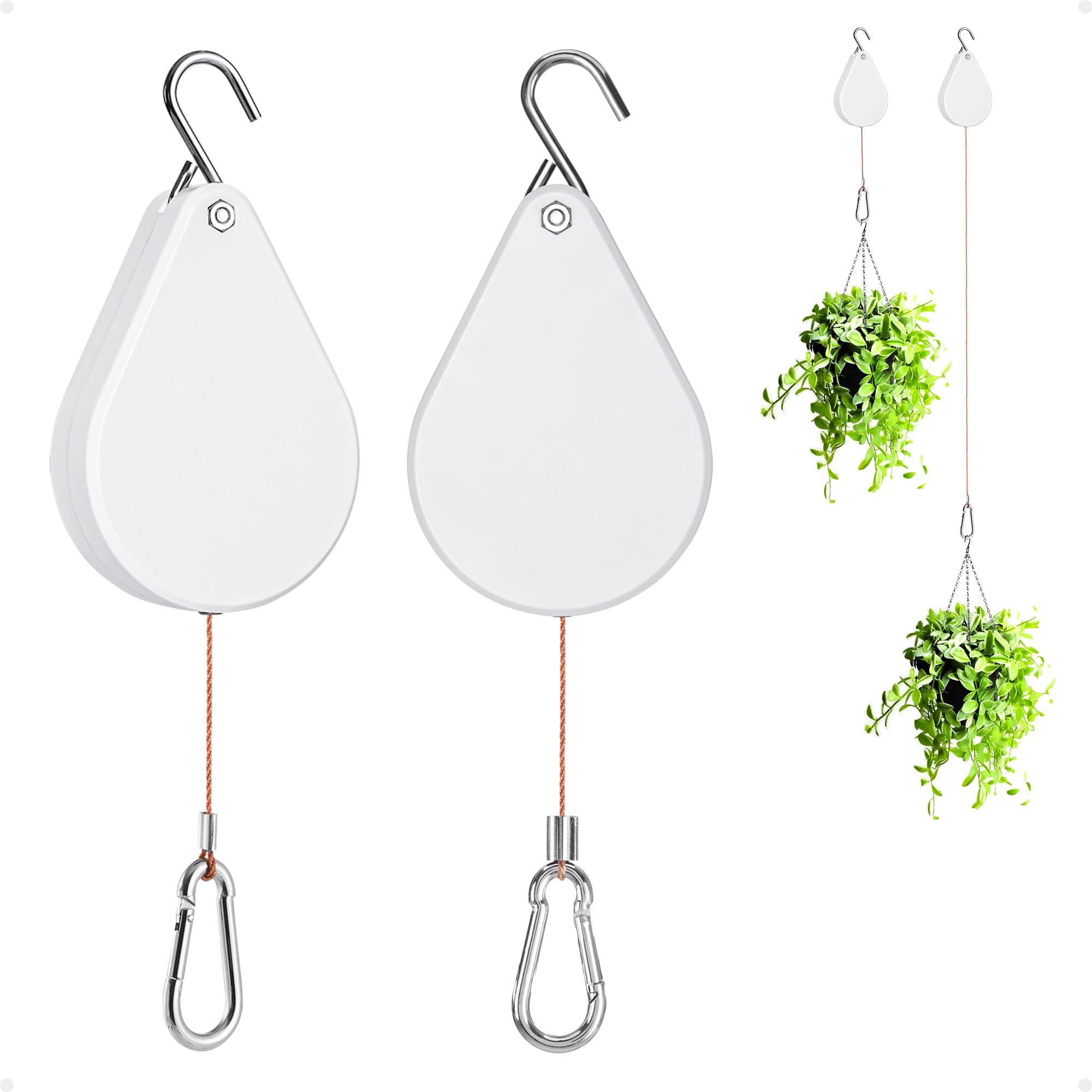 Photo 1 of Kitwinney Retractable Plant Hanger - Upgrade Plant Pulleys for Hanging Plants, Easy to Raise and Lower, Suitable for Garden Flower Pots, Hanging Planter, Bird Feeder?White, 2 PCS?
