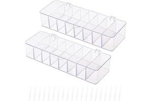 Yesesion Plastic Cable Management Box with Lid and 20 Wire Ties, 2pcs of Portable Clear Cord Storage Organizer with 8 Compartments, Electronics Case for Desk Accessories, Office Supplies (2 Pack)