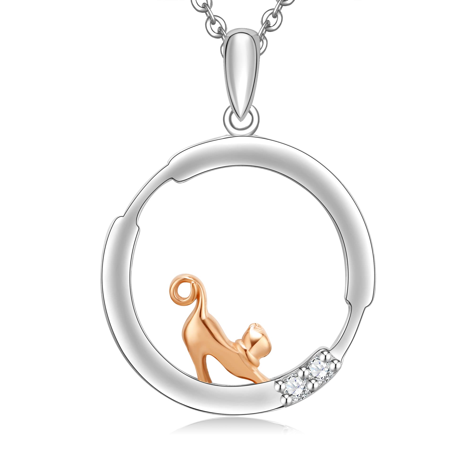 Initial Necklace for Women 925 Sterling Silver Cat kitten Letter Pendant Gift for Women