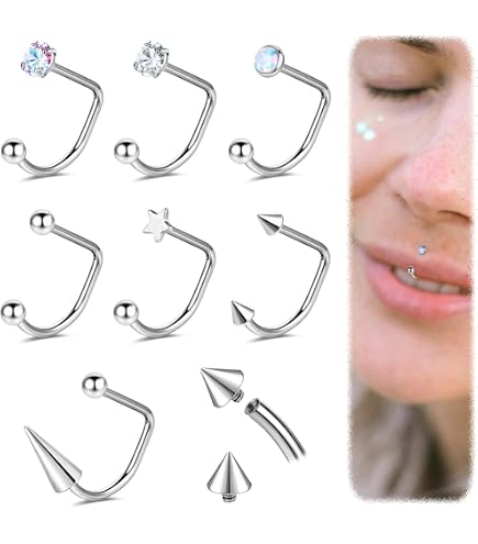 c shaped lip ring Stainless Steel Shape Fake Nose Piercing 10pcs C Shaped Lip Ring -