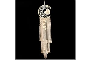WIFTREY Moon Dream Catcher Gifts for Mom, Beige Macrame Wall Hanging Decoration with Night Light, Present from Daughter Best Mom Gift for Mother's Day Birthday