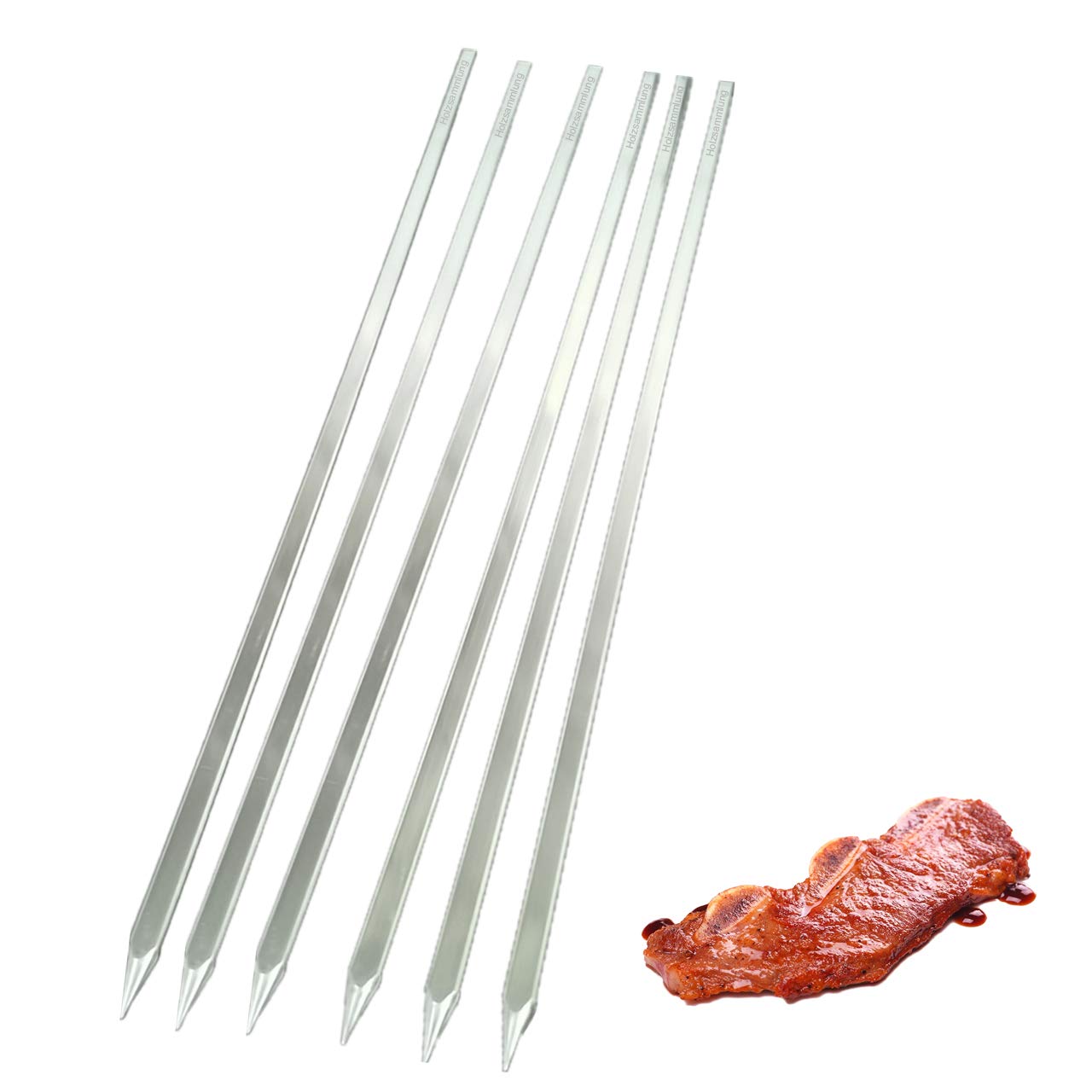 Holzsammlung Kebab Skewers, Set of 6 Stainless Steel Barbecue Skewers, Metal Skewer Sticks for BBQ, Cocktail, Shish Kabob, Party Essentials, Wide BBQ Kabob Grilling Sticks to Protect Your Hands