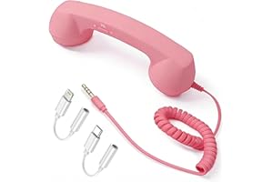 Retro Phone Handset for Cell Phone – Wired Vintage Telephone Receiver with 3.5mm Jack, Includes USB-C & Lightning Adapters, B