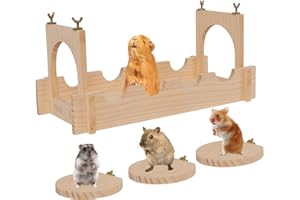 CAWUWE Chinchilla Cage Accessories Wooden Suspension Bridge for Small Animals with 3 Hanging Climb Platform Large Hamster Toy for Cages, Habitat for Guinea Pig Sugar Gliders Rats Squirrel