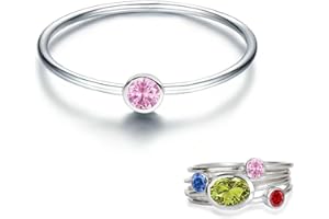 SENPOTLY 925 Sterling Silver Mother Child Birthstone Stackable Rings Set Mother Ring with Birthstone Mother Daughter Family Ring Mother's Day Jewelry Gifts for Wife