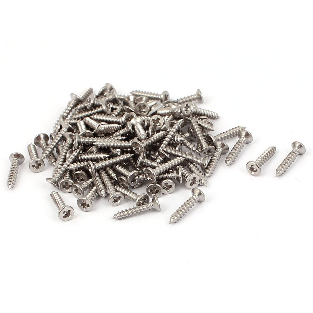 Sourcingmap M1.8 x 10mm Phillips Flat Head Self Tapping Screw Silver Tone 100 Pcs