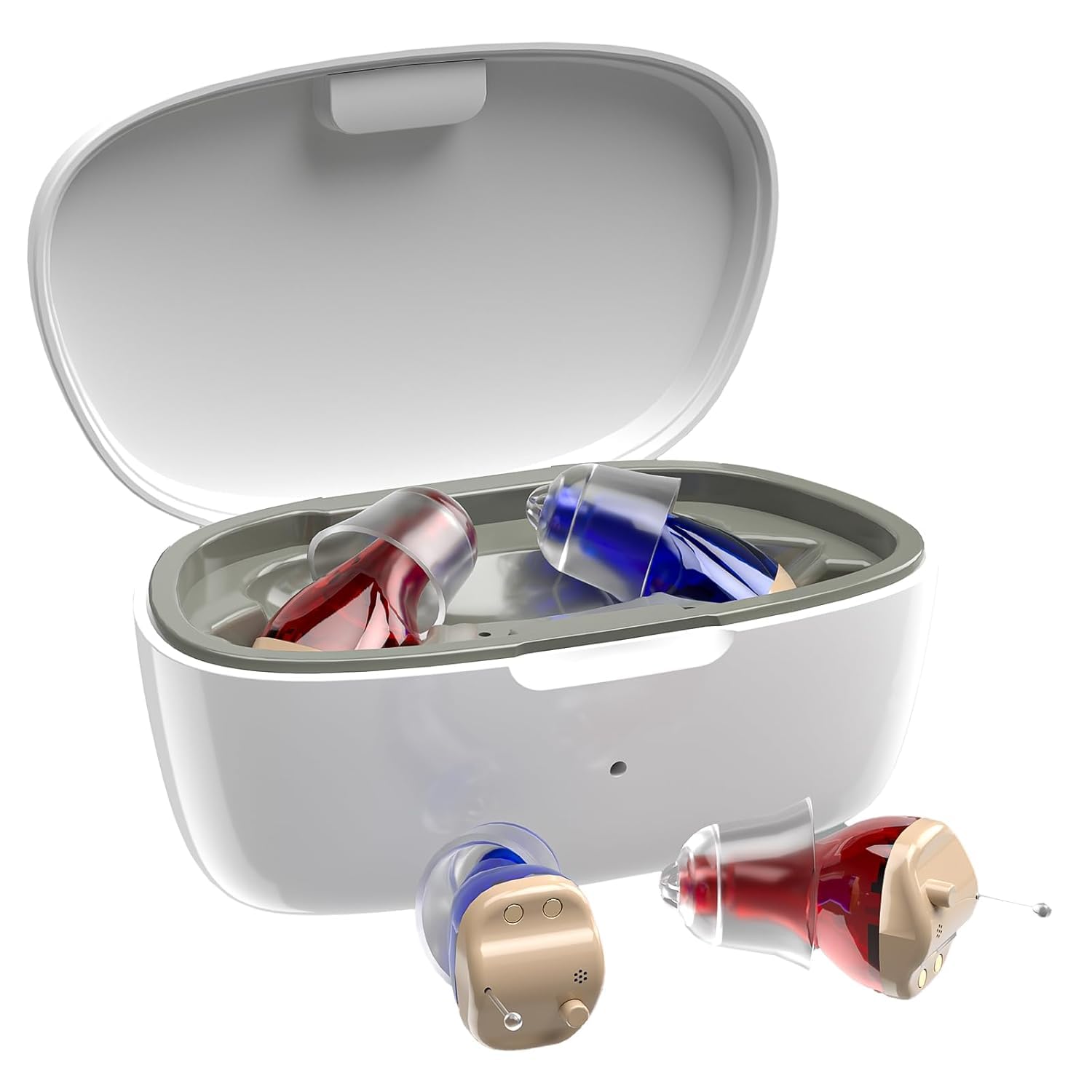 Photo 1 of Hearing Aids for Seniors, Invisible Hearing Amplifiers with Noise Cancelling, Rechargeable Hearing Aids for Severe Hearing Loss Adults, Comfort In-ear Hearing Devices(Red and blue)