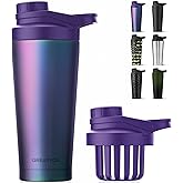 Greatyos Stainless Steel Shaker Bottle with Noise-Free Design - Patented 24 oz Insulated Metal Shakers Bottles Cup for Protein Mixes and Pre Workout 100% Leak Proof (Aurora)