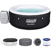 Coleman Miami AirJet Large Round 2 to 4 Person Inflatable Hot Tub Portable Outdoor Spa with 120 AirJets and EnergySense Cover