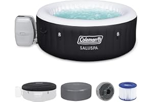 Coleman Miami AirJet Large Round 2 to 4 Person Inflatable Hot Tub Portable Outdoor Spa with 120 AirJets and EnergySense Cover, Black
