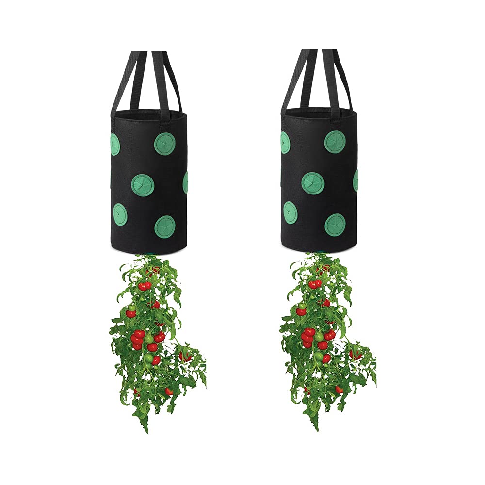 Namvo 2 Pack 3 Gallon Strawberry Planting Growing Bags, Hanging Strawberry Planter Basket, Multifunction Vegetable Strawberry Plant Grow Bags for Garden Strawberries Herbs Flowers Black