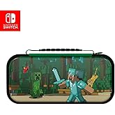 PDP REALMz Nintendo Switch Travel Case Plus GLOW with Wrist Strap, Built-in Stand & Game Storage Pockets, Officially Licensed: Minecraft Forest Battle (Glow in the Dark)