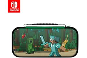 PDP REALMz Nintendo Switch Travel Case Plus GLOW with Wrist Strap, Built-in Stand & Game Storage Pockets, Officially Licensed: Minecraft Forest Battle (Glow in the Dark)