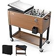 VINGLI 80 Quart Rolling Ice Chest on Wheels, Patio Cooler Cart, Beverage Rolling Cooler for Outdoor Patio Deck Party