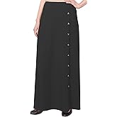 Baby'O Women's Stretch Cotton Knit Faux Button Front Maxi A-Line Skirt