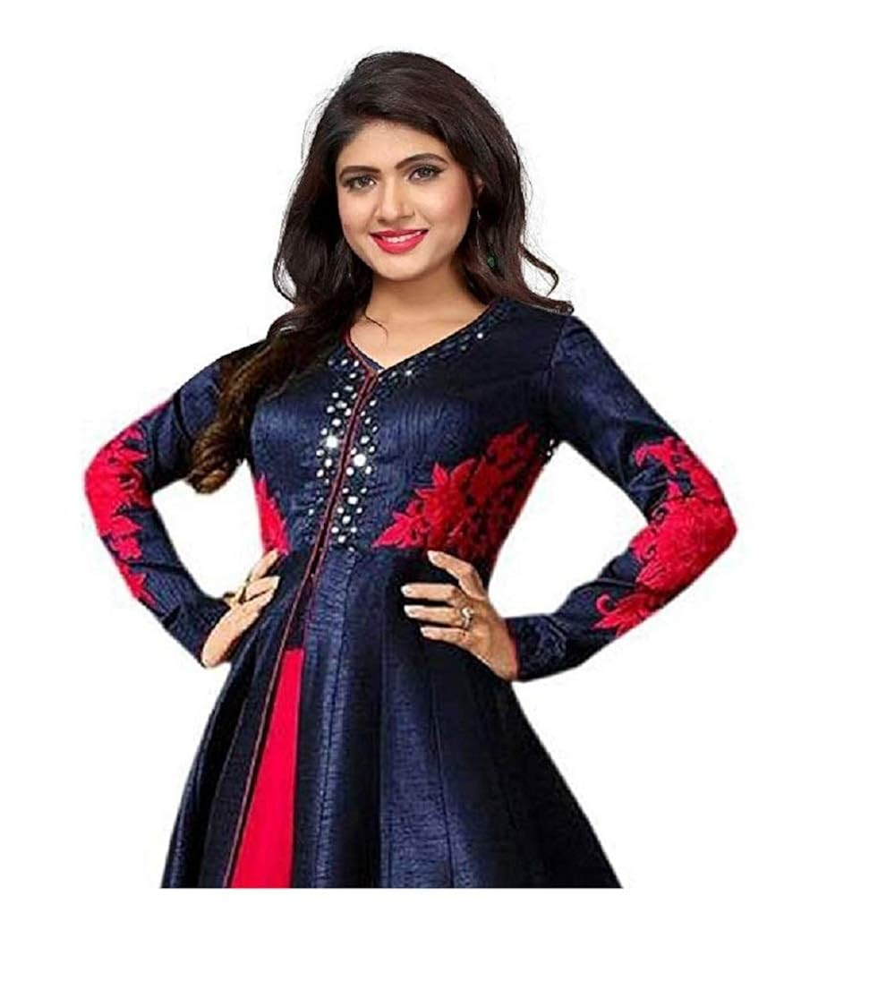 bridal4fashion women's silk embroidered anarkali semi-stitched gown with duptta (free size)