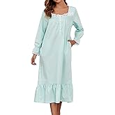 Viakeo 100% Cotton Nightgowns For Women Victorian Night Gown Long Sleeve House Dress With Pockets S-3XL