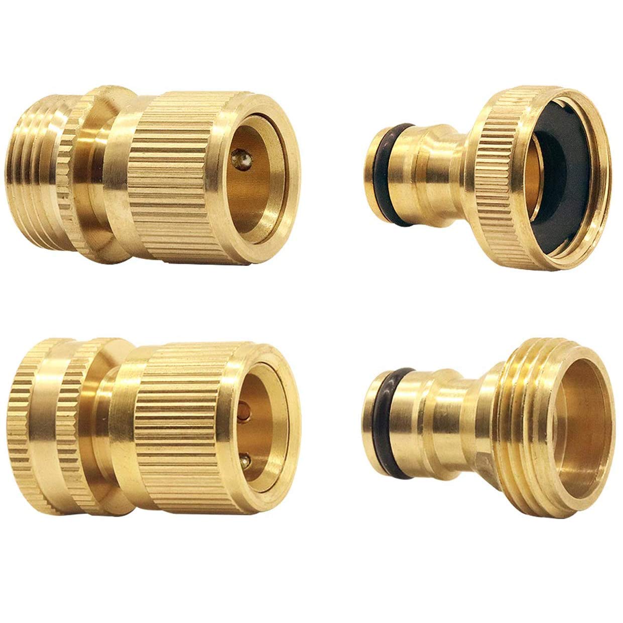 Hydrogarden Garden Hose Quick Connector Brass Hose Quick End Connector Garden Hose Nozzle Connect Kit, Quick Disconnect Hose Fittings Male and Female(BSP)