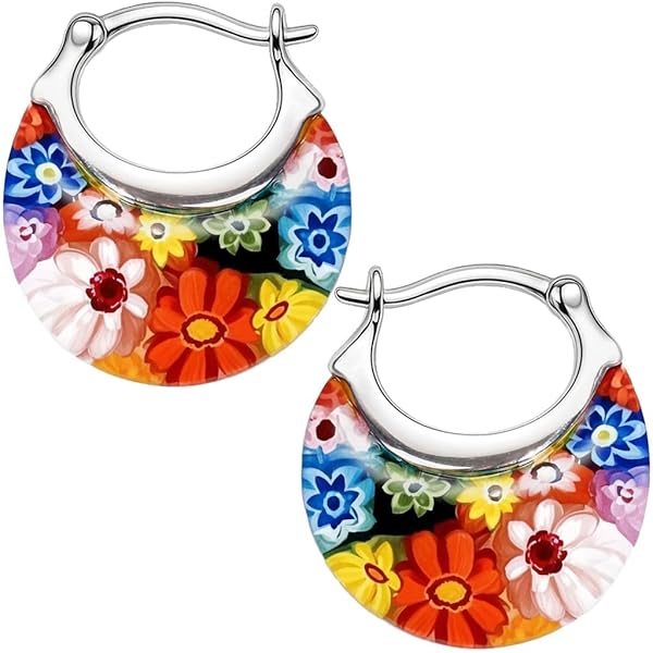 Boucles d'oreilles en verre de Murano - Boucles d'oreilles pendantes faites main au chalumeau floral vert, argent sterling 925, cadeau pour elle - France
