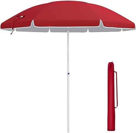 Amazon Com Songmics 7 Ft Patio Umbrella With Fiberglass Ribs Beach Umbrella Heavy Duty Outdoor Sports Umbrella Sun Shade With Tilt Mechanism Carry Bag Red Ugpu07rdv1 Garden Outdoor