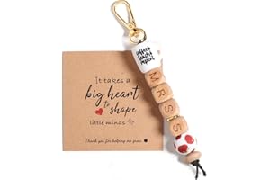 AULSIEY Initial A- Z Teacher Appreciation Gifts for Women,Handmade Thank You Teacher Keychain Gifts for Her