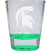 Michigan State Spartans Etched Round Colored Shot Glass 2 oz Green Officially Licensed Collegiate Product