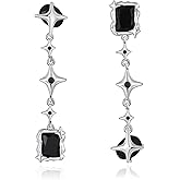 Hius Black Cubic Zirconia Dangle Earrings for Women, Star Dangle Drop Earrings, 18K Gold Plated Crystal Gemstone Earrings