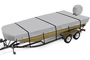 Caminor Jon Boat Cover 12 ft, 900D Heavy Duty Trailerable Waterproof 12 ft Jon Boat Cover with Motor Cover, Marine Grade Canvas,Gray