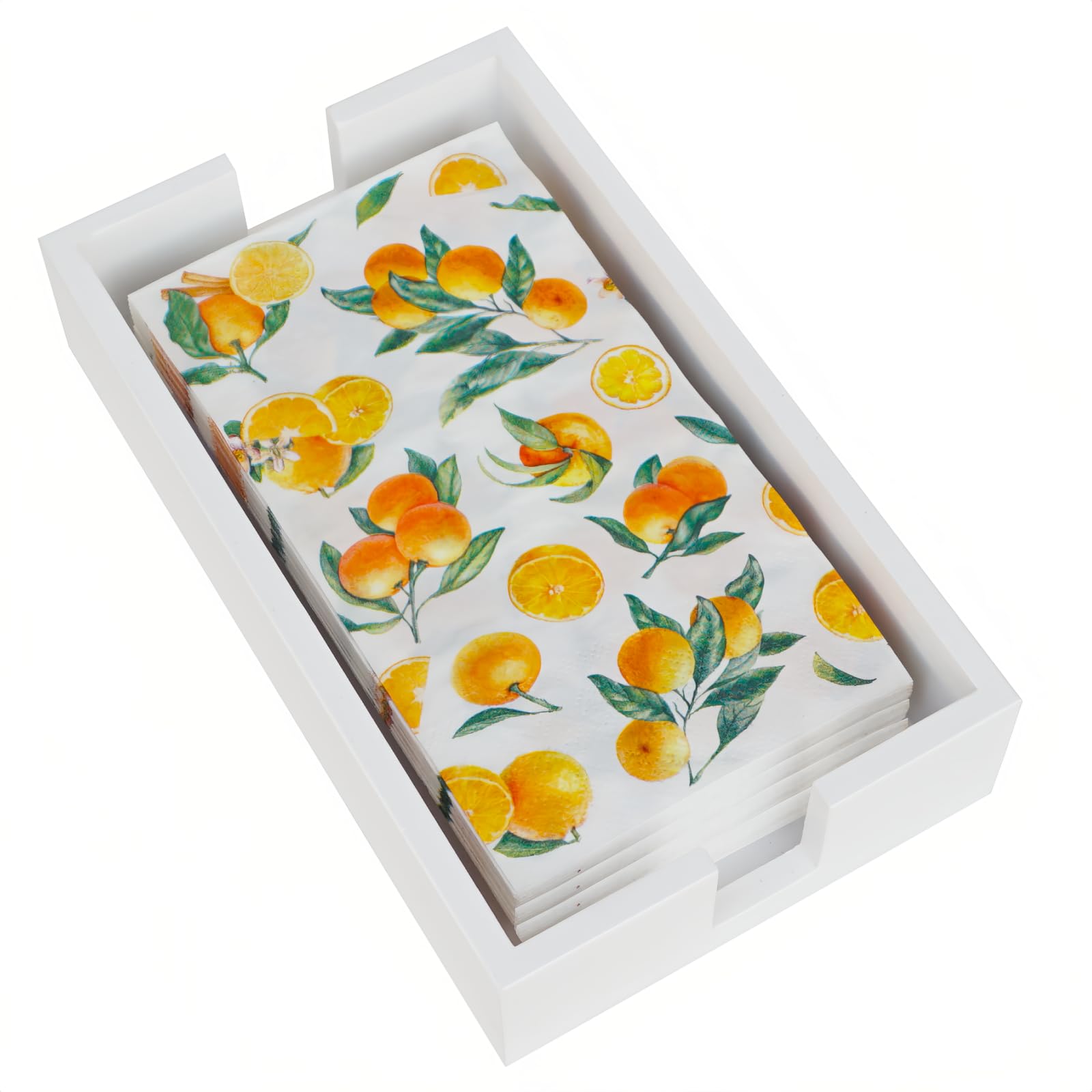 Photo 1 of Disposable Guest Towel Napkin Holder, Hand Towel Holder Tray with Two Side Opening, Paper Hand Towel Holder, Paper Towel Holder for Table, Dinner Napkins Holder for Kitchen Bathroom, Wooden White