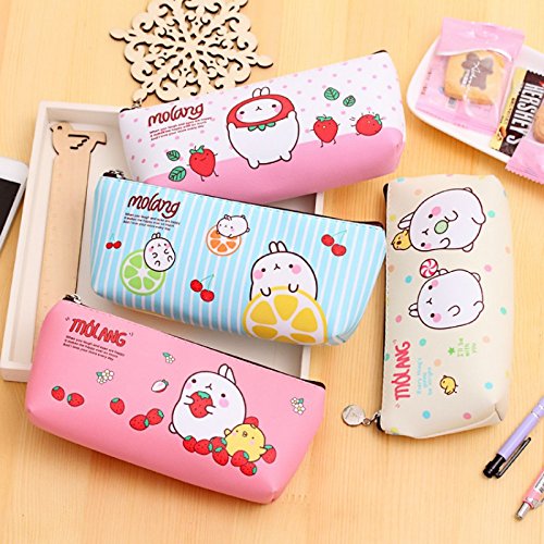 VANVENE Cute Molang Rabbit Pencil case for Girls Kawaii PU Leather Stationery Pouch Bags Korean Stationery Office School Supplies