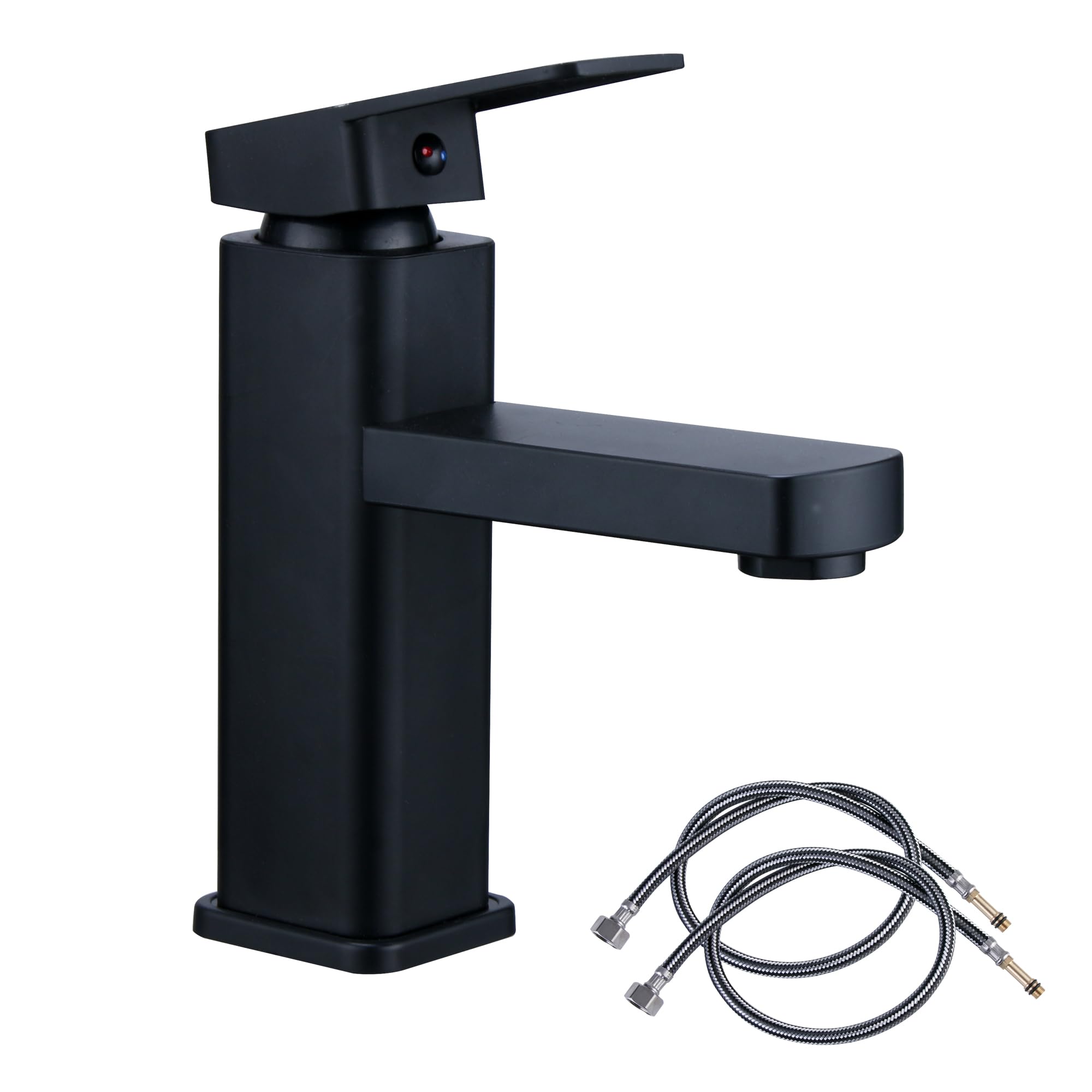 Black Bathroom Basin Tap Washroom Hot and Cold Mixer Tap Single Lever Bathroom Sink Faucet with 80CM UK Standard Hoses
