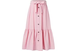 Kukume Maxi Skorts Skirt for Girls Button Front High Waisted Long Skirt with Belt Ruffled Skirts with Pocket 3-12Years