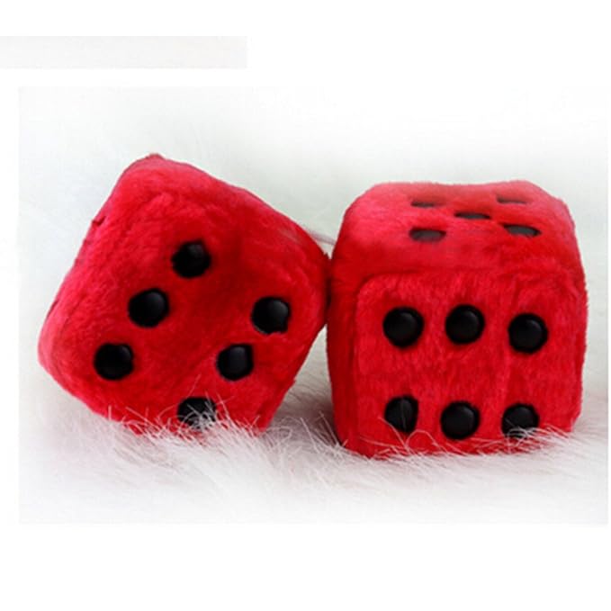 Designerbox Ein Paar Aufhängen Plüschwürfel Fuzzy Plüsch Würfel mit Punkten für Auto innen Ornament Dekoration 7,5CM (Rot)