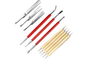 HAMINELER Leather Craft Carving Modelling Tool Grooving Tool, Embossing Spoon Stylus Tool for Leather Press Rub/Edge Skiving (Pack of 11)