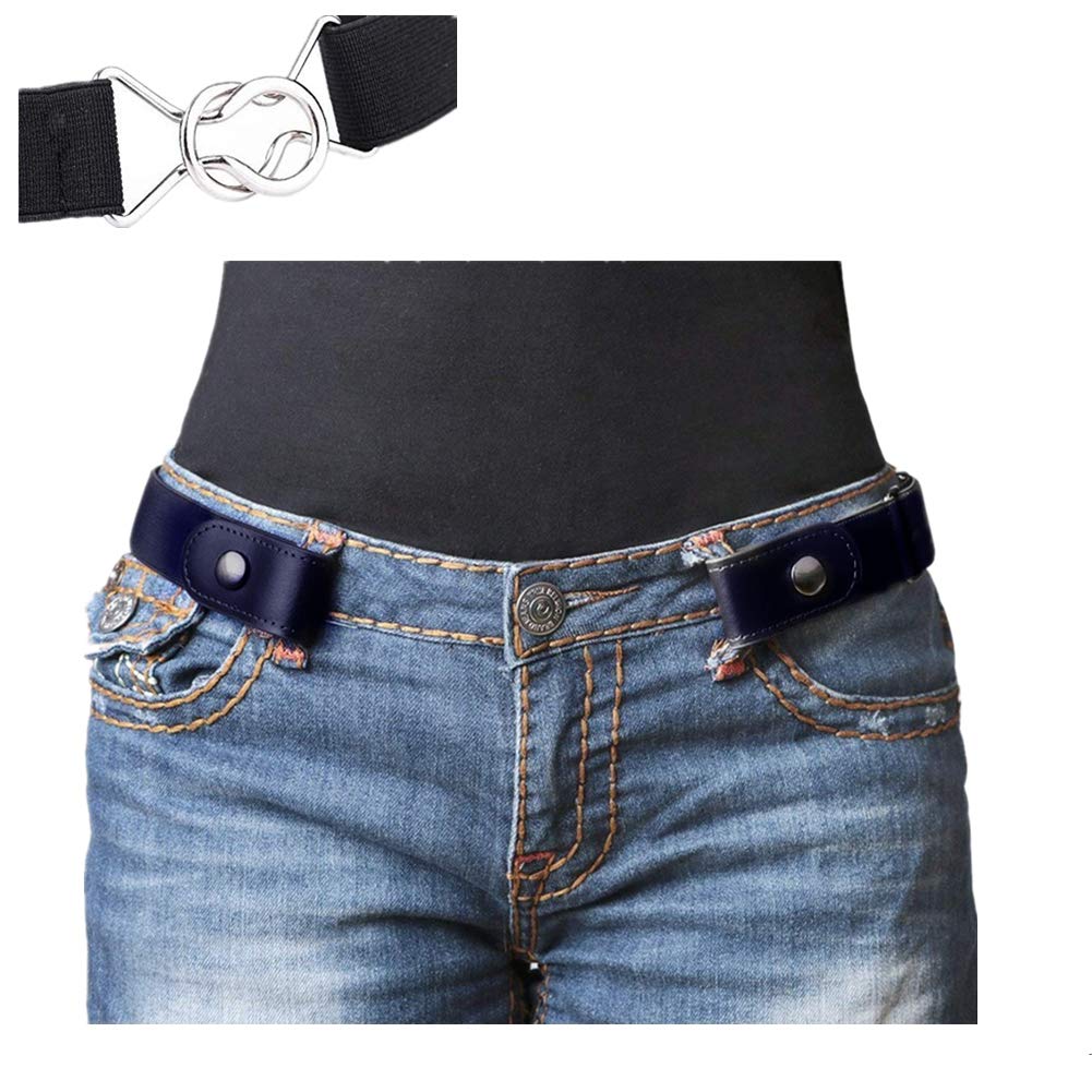 Leather No Buckle Stretch Belt for Women, Invisible Waist Belt with
