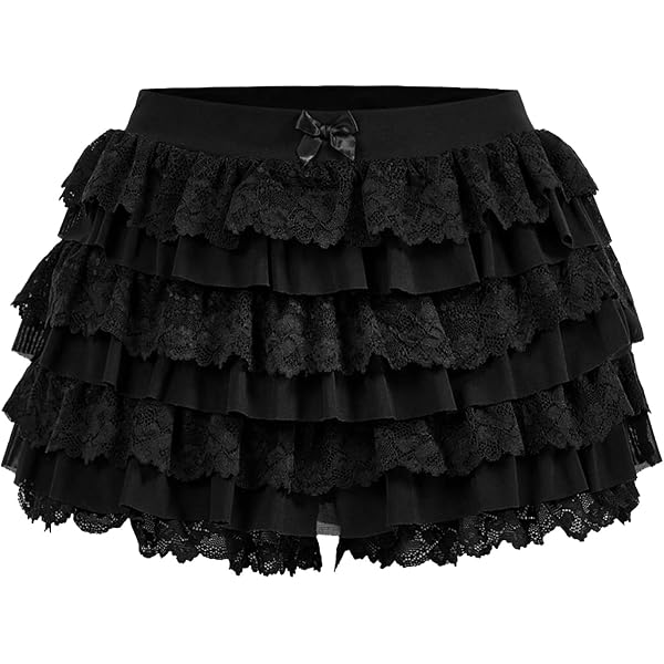 Feclmiyt Women's Lace Bloomers Shorts Lolita Fairy Layered Pumpkin Pants Y2k Summer Ruffled Tiered Sweet Mesh Pleated Shorts Streetwear (A-01, XS