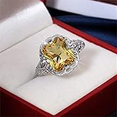 AZQ 925 Sterling Silver Shining Citrine Ring Square Perfect Cut 3Ct Cubic Zirconia Promise Rings CZ Yellow Gemstone Solitaire Ring Eternity Engagement Wedding Band Ring Sets for Women TZ.74