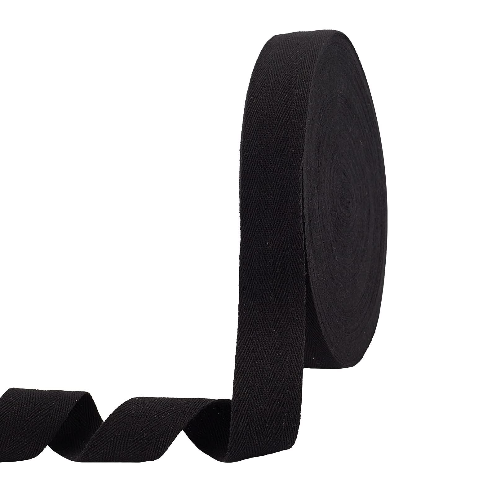 nbeads 45 m/Roll of Cotton Herringbone Webbing, 35 mm Wide Cotton Twill Ribbons Cotton Herringbone Ribbons for Knitting Sewing DIY Crafts, Black