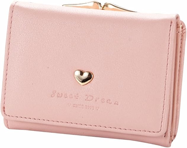 Amazon 財布 レディース 三つ折り 大容量 小銭入れ コインケース カードケース 写真入れ 小さい財布 人気 がま口付き ピンク 財布